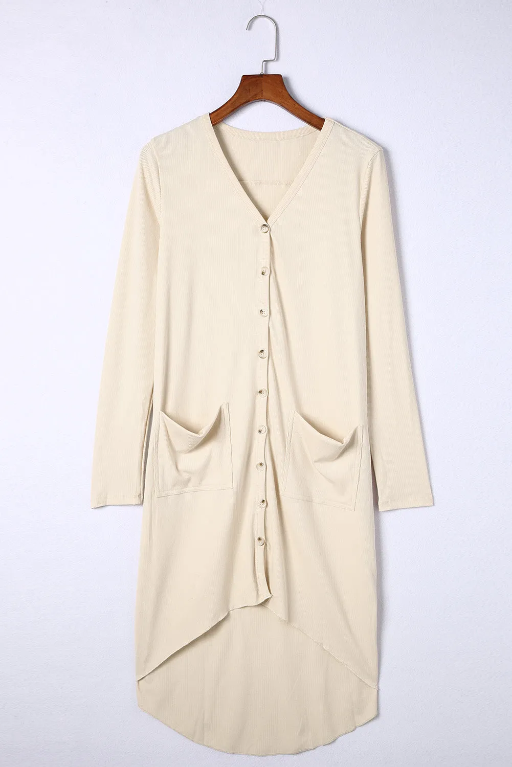 Apricot Selected Button Pocketed High Low Cardigan