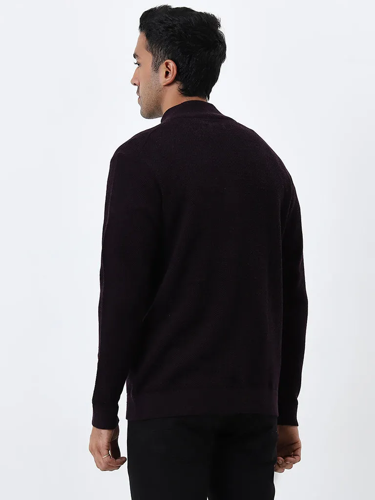 Ascot Wine Knit-Textured Relaxed-Fit Sweater