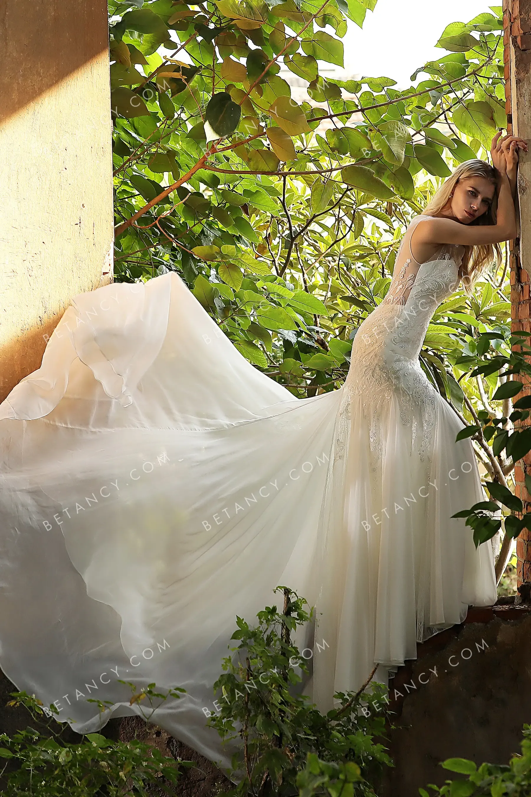 Beaded Sleeveless Illusion Bateau Neck Wedding Dress