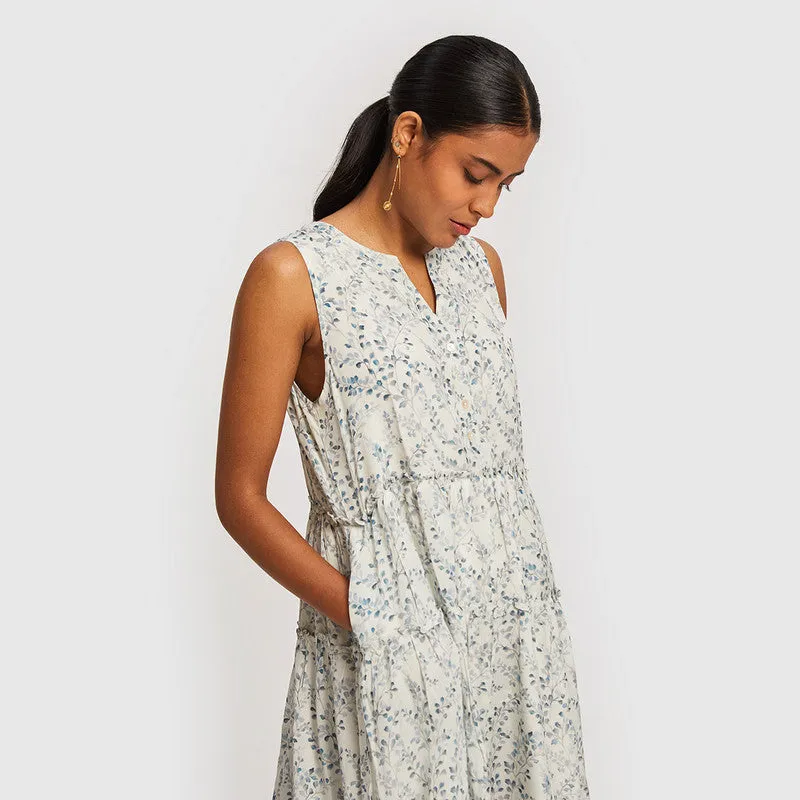 Bemberg Crepe Maxi Dress | Floral Print | White & Blue