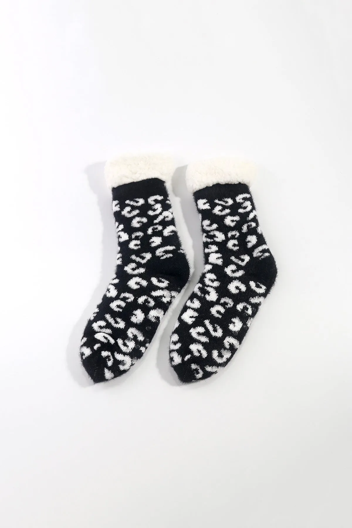 Black Leopard Print Cosy Slipper Socks