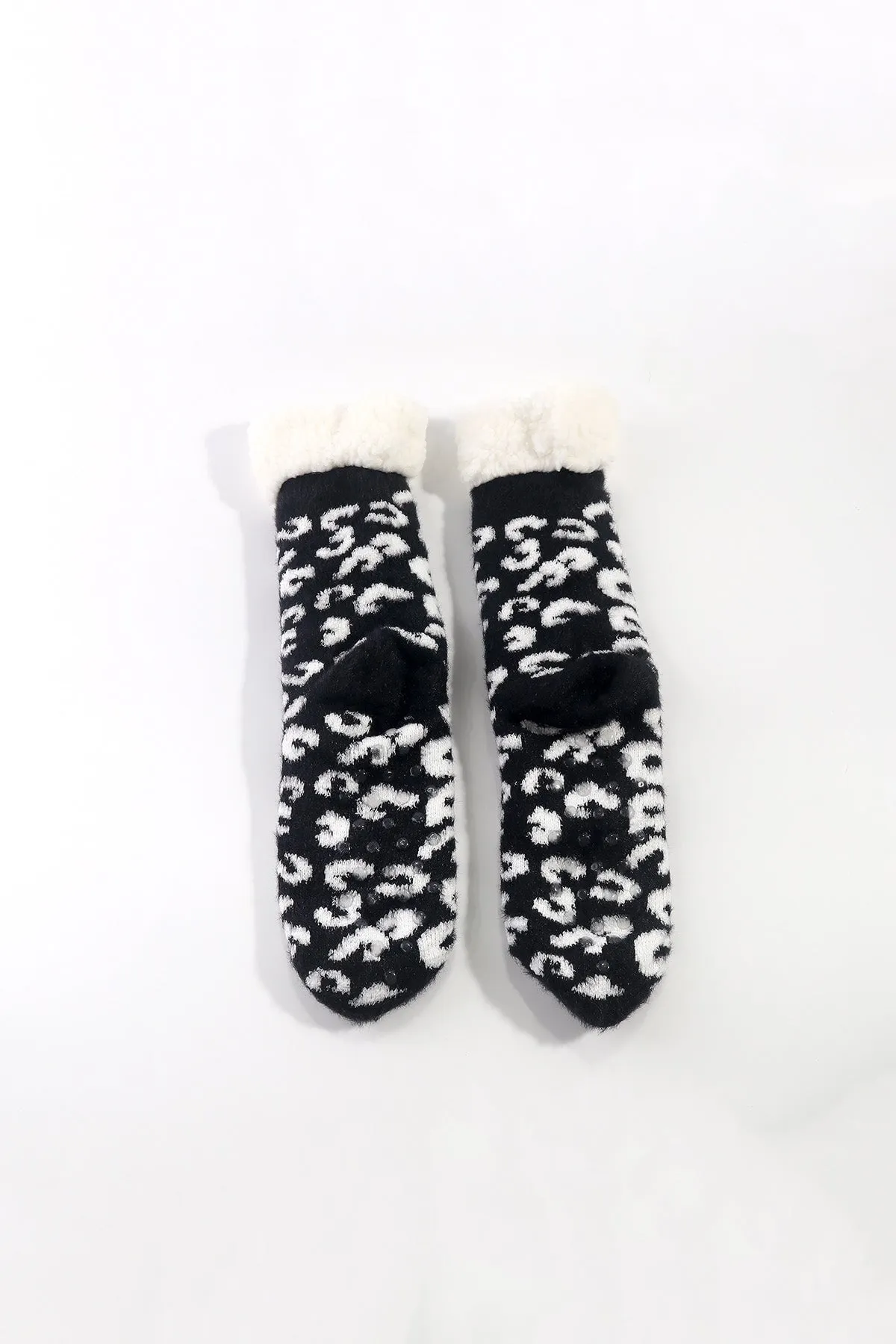 Black Leopard Print Cosy Slipper Socks