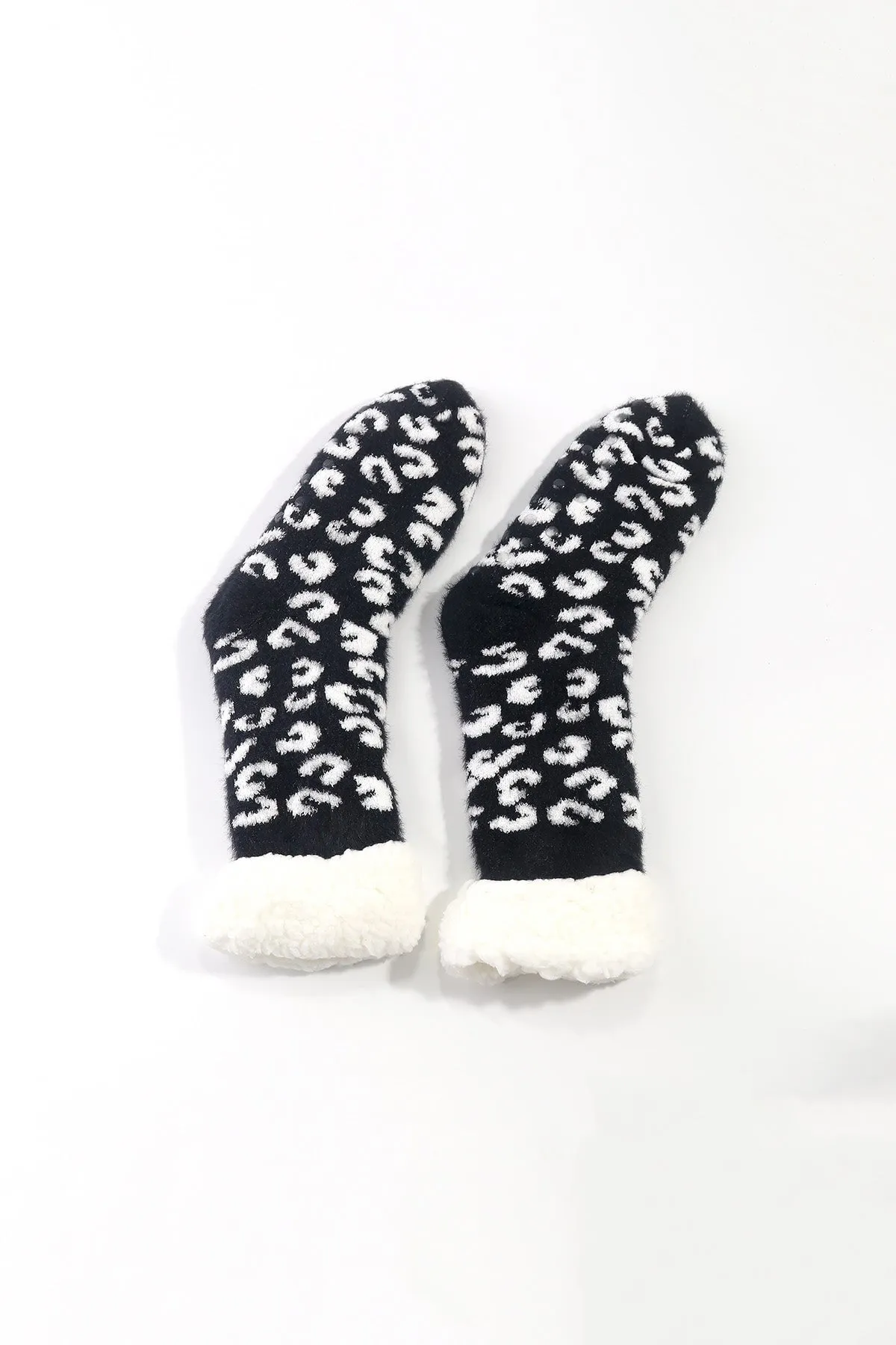 Black Leopard Print Cosy Slipper Socks