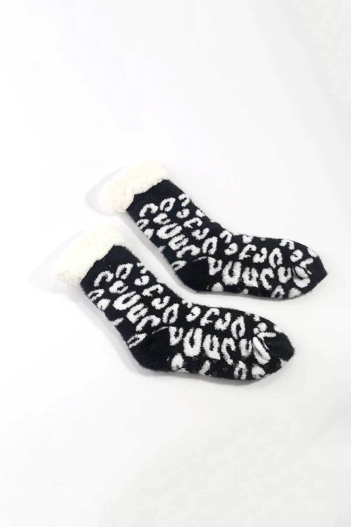 Black Leopard Print Cosy Slipper Socks