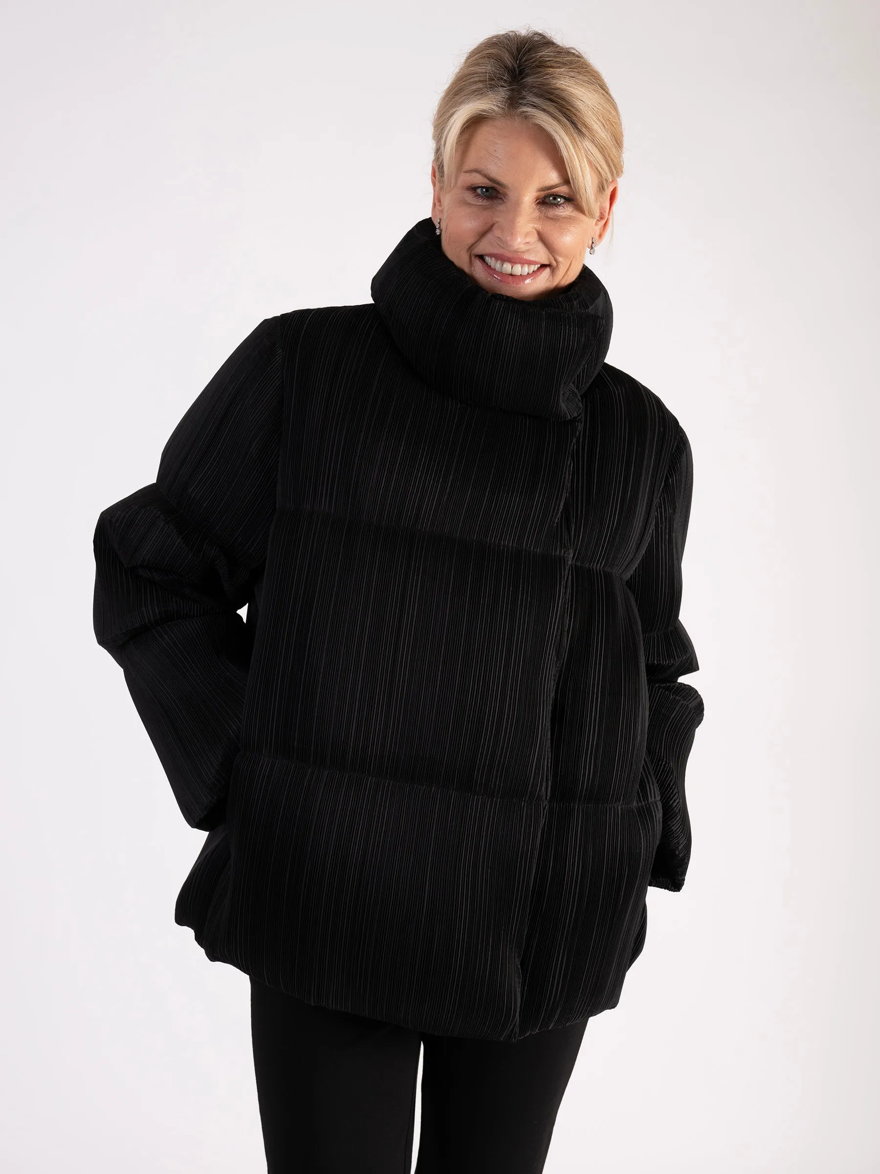 Black Pleated Puffer Coat