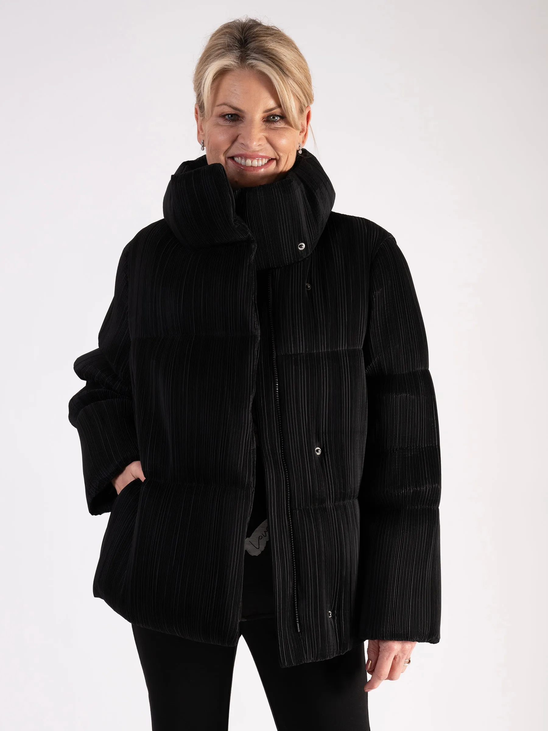 Black Pleated Puffer Coat