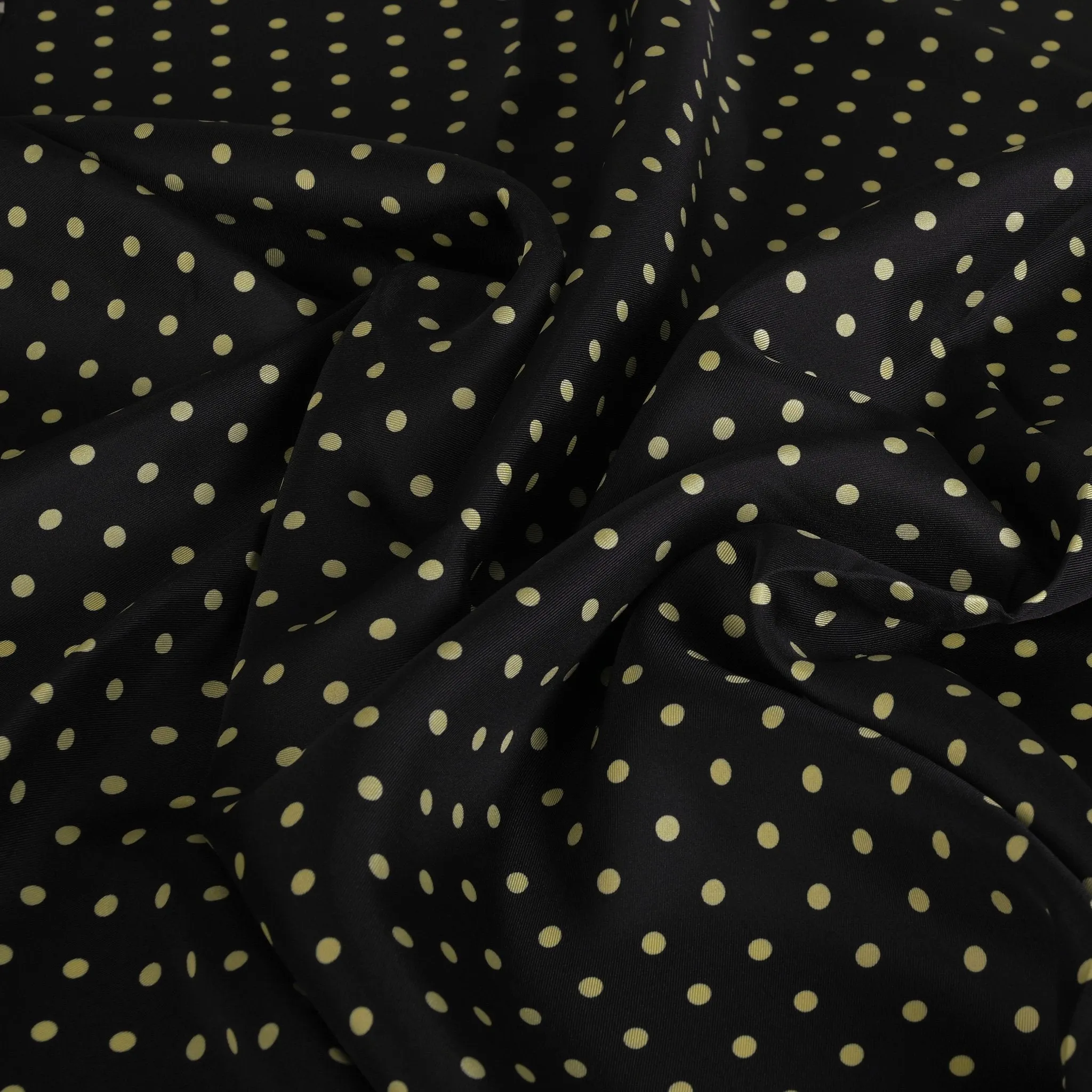 Black Printed Silk Satin Polkadot 3134