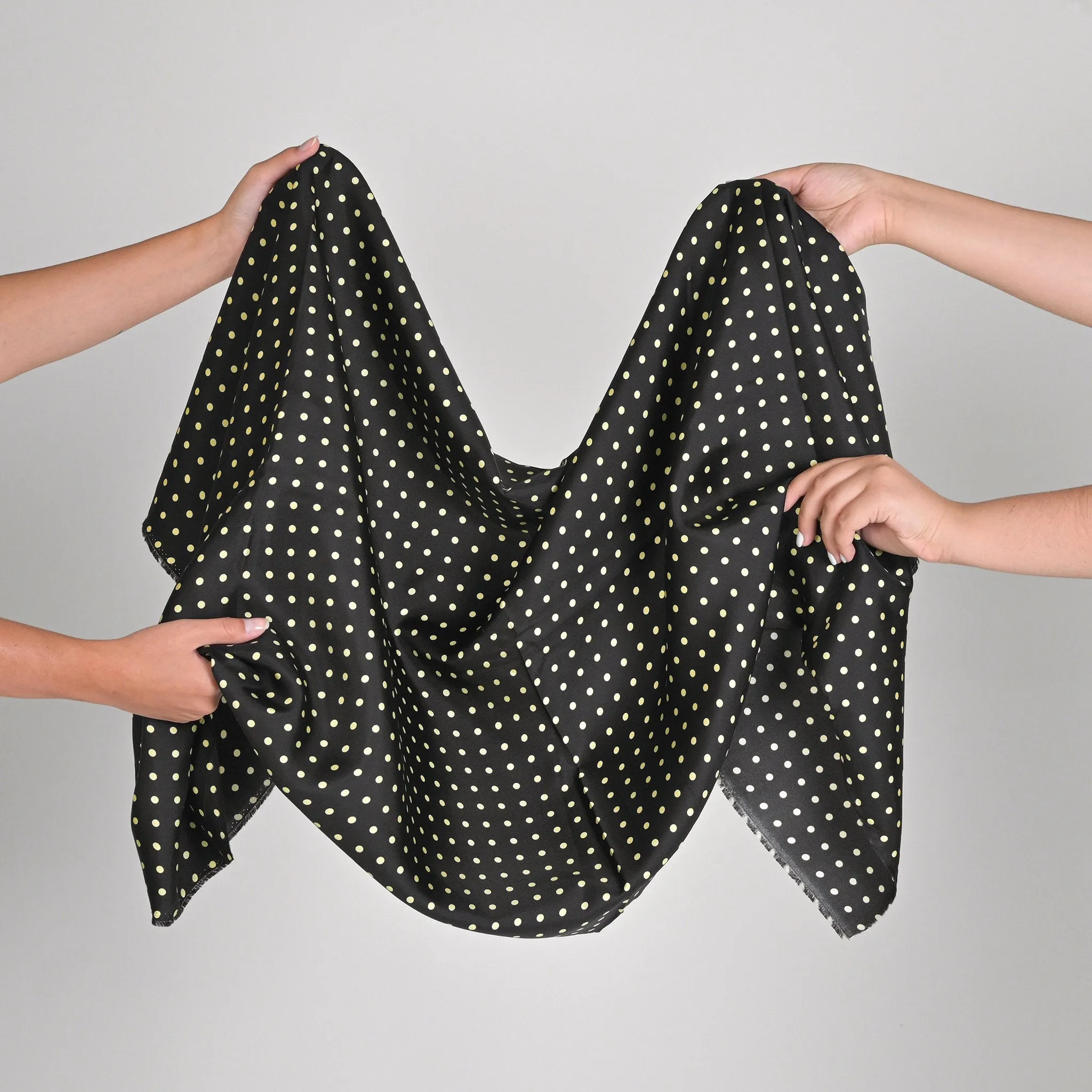 Black Printed Silk Satin Polkadot 3134