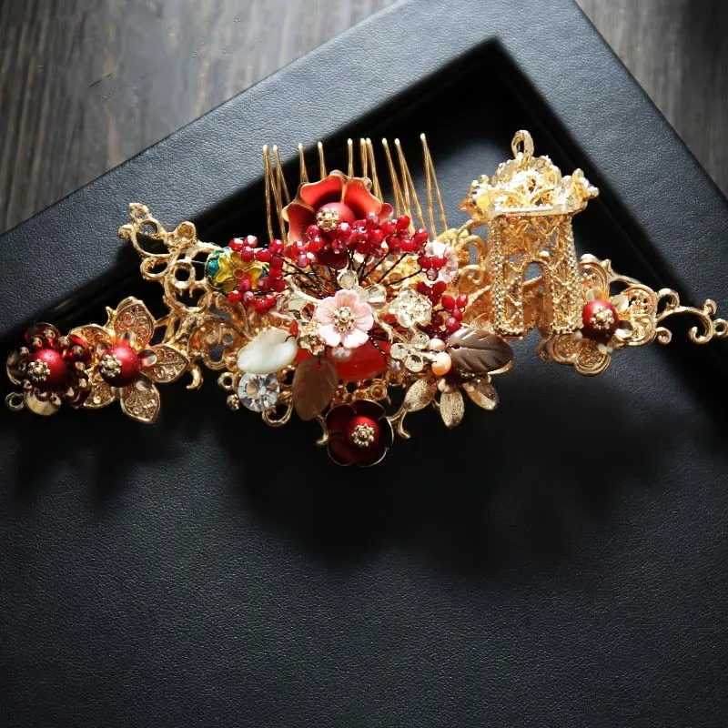 Bridal Red Beads Hair Accessories for Chinese Wedding