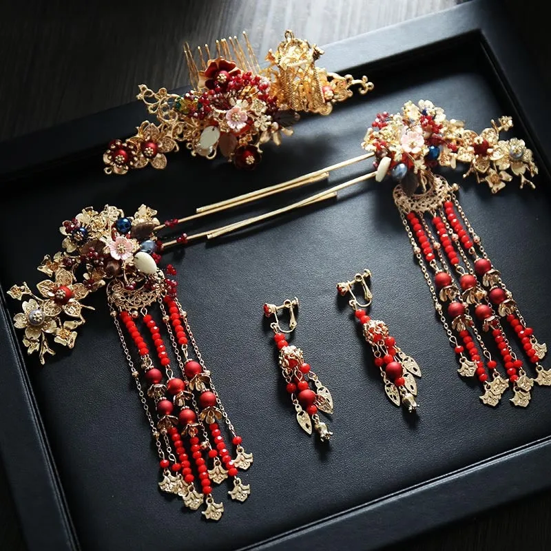 Bridal Red Beads Hair Accessories for Chinese Wedding