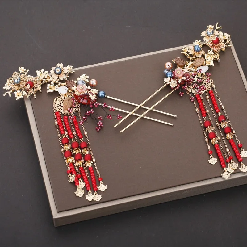 Bridal Red Beads Hair Accessories for Chinese Wedding