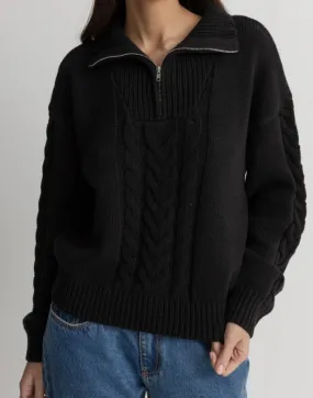 Cabelled Vintage Zip Knit in Black