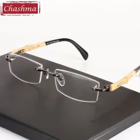 Chashma Unisex Trendy Eyeglasses With  Rimless Bamboo Wood  Frames