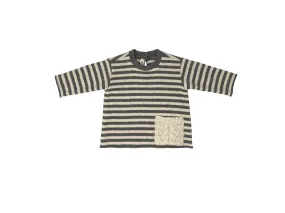 Cream Dark Gray Baby Striped Pocket Sweater