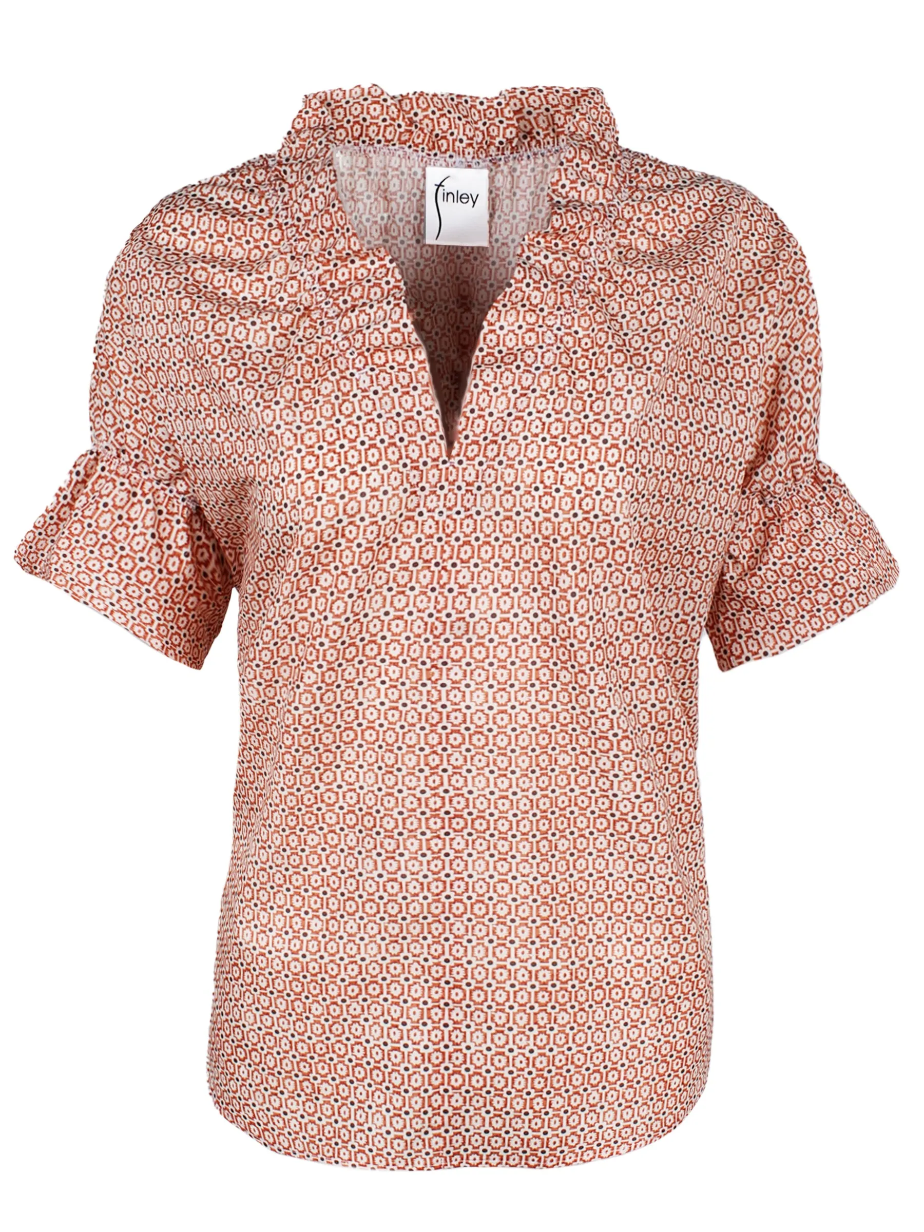 Crosby Shirt Terracotta Orange Geometric Print