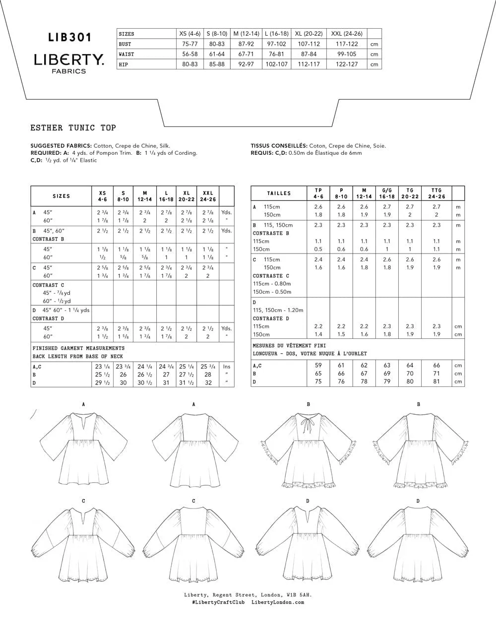 Esther Tunic Top Sewing Pattern, Liberty Fabrics