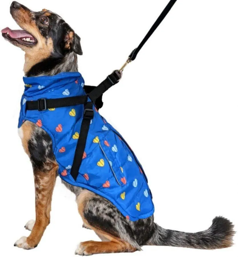 Fashion Pet Puffy Heart Harness Coat Blue - Small