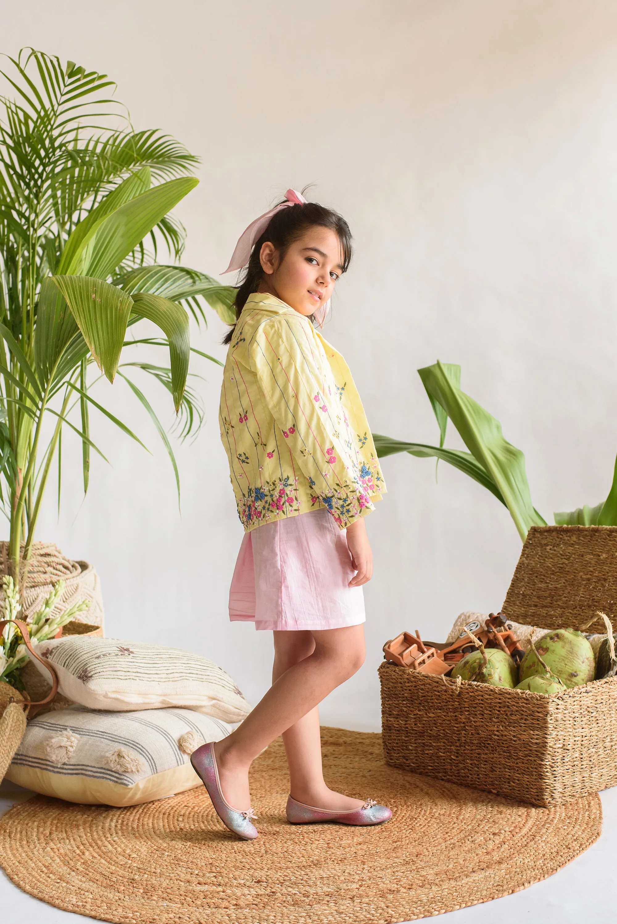 Floret Wheel- Thread Embroidered Jacket For Girls