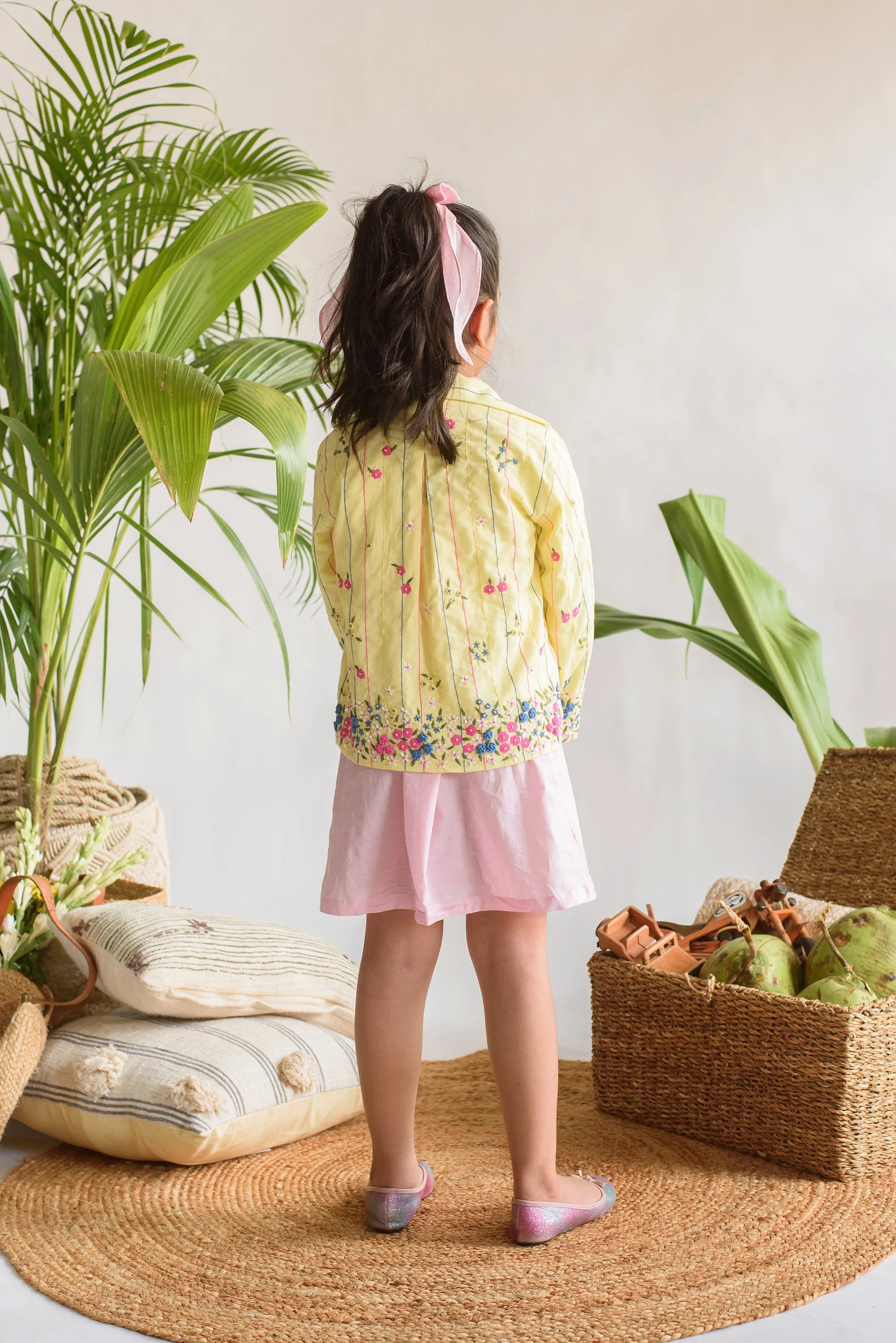 Floret Wheel- Thread Embroidered Jacket For Girls