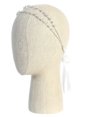 Girls Silver Delicate Rhinestone Double String Headband