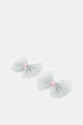 Girls Silver Glittery Bow Hair Clip Set (2 Piece)