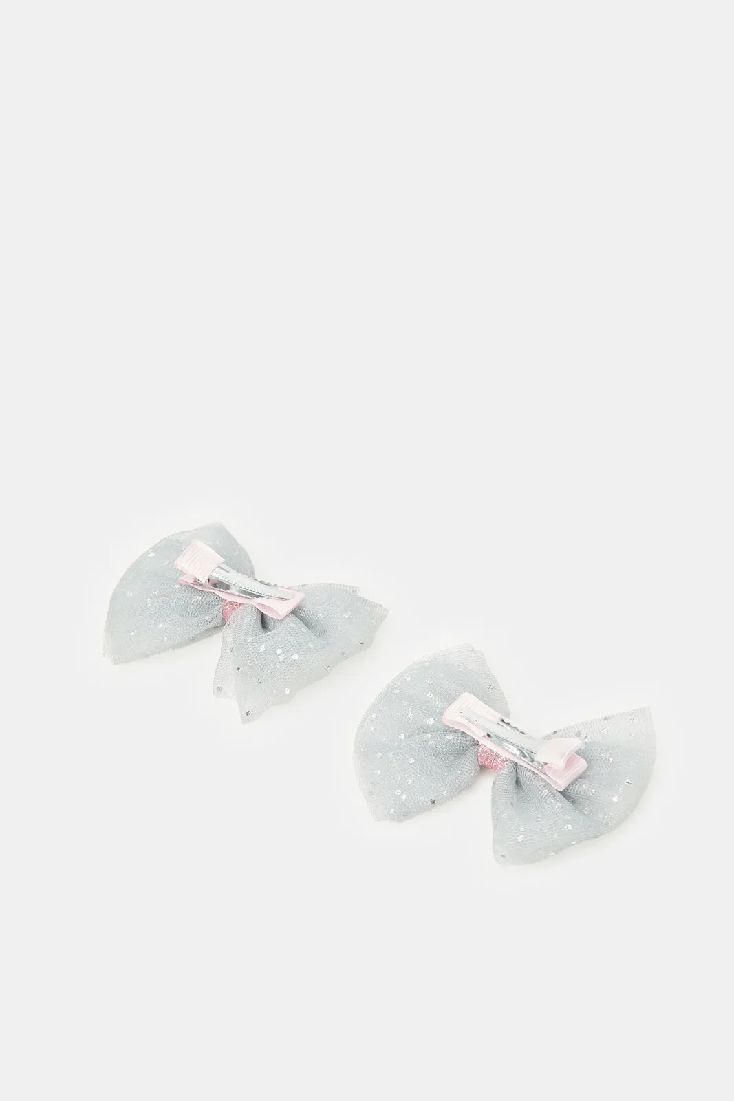 Girls Silver Glittery Bow Hair Clip Set (2 Piece)