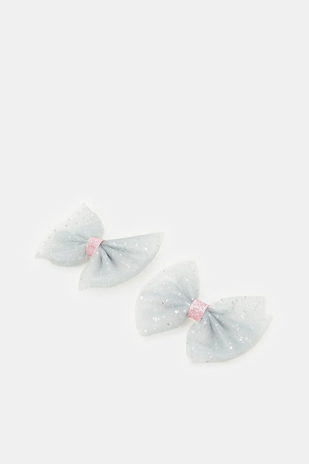 Girls Silver Glittery Bow Hair Clip Set (2 Piece)