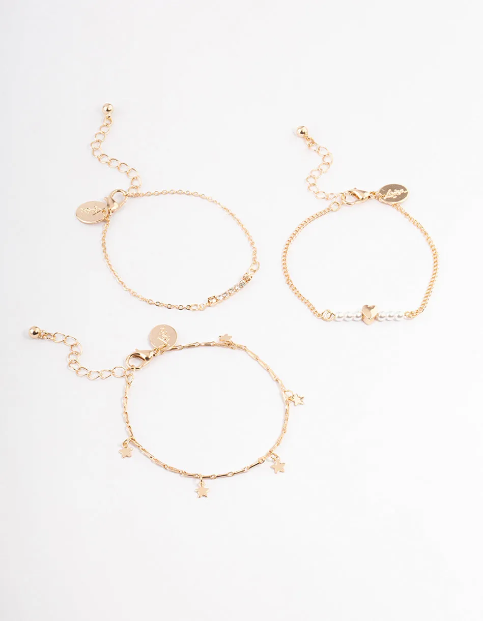 Gold Heart Dainty Bracelet Pack