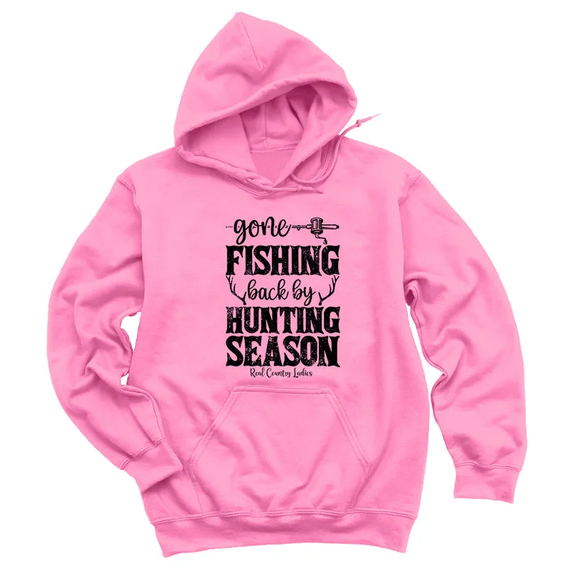 Gone Fishing Back By Hunting Season Black Print Hoodies & Long Sleeves