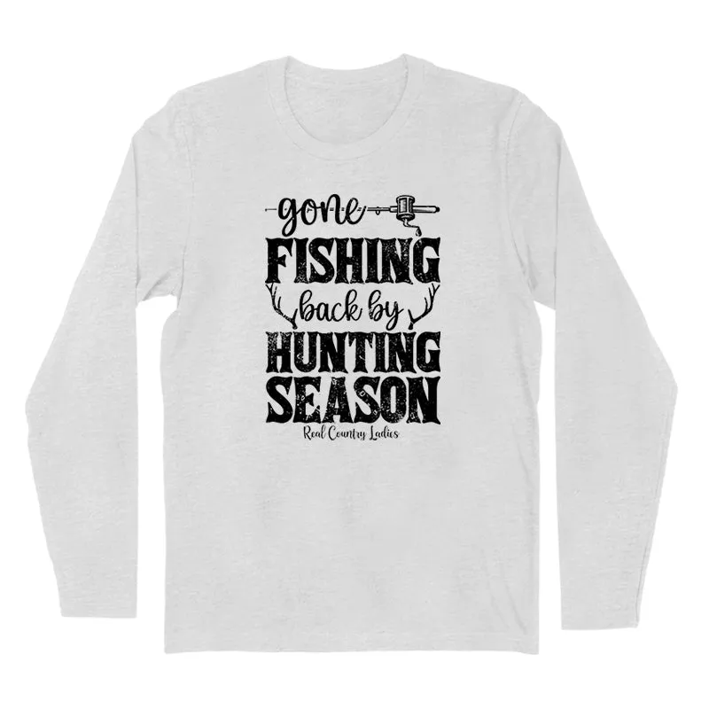 Gone Fishing Back By Hunting Season Black Print Hoodies & Long Sleeves