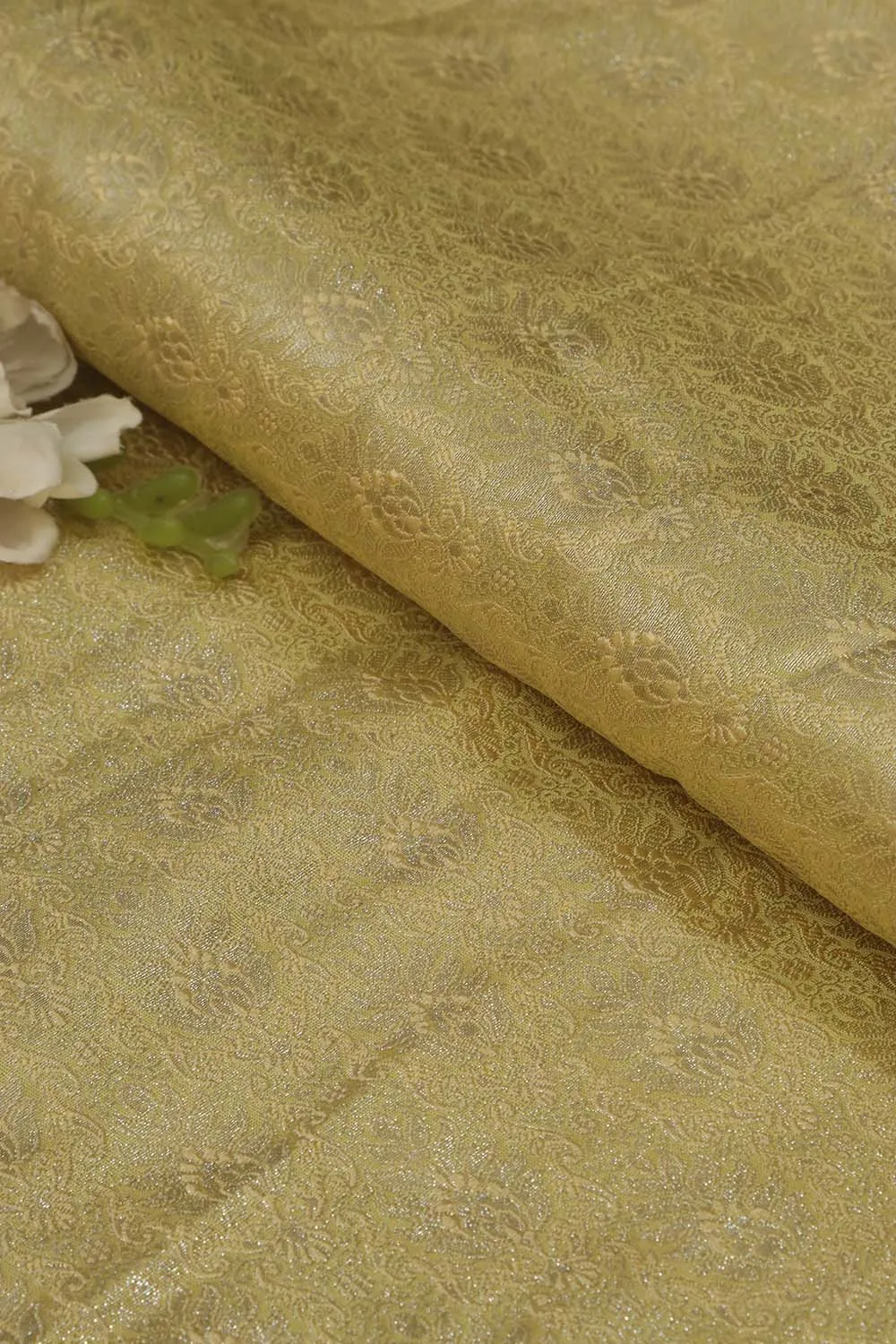 Green Banarasi Brocade Silk Fabric - 1 Mtr