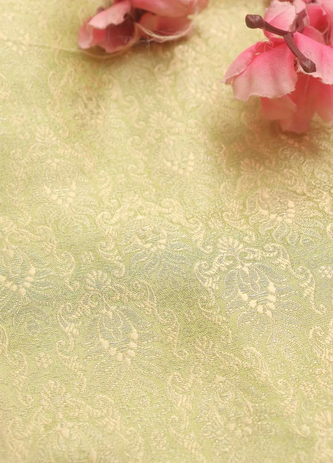 Green Banarasi Brocade Silk Fabric - 1 Mtr