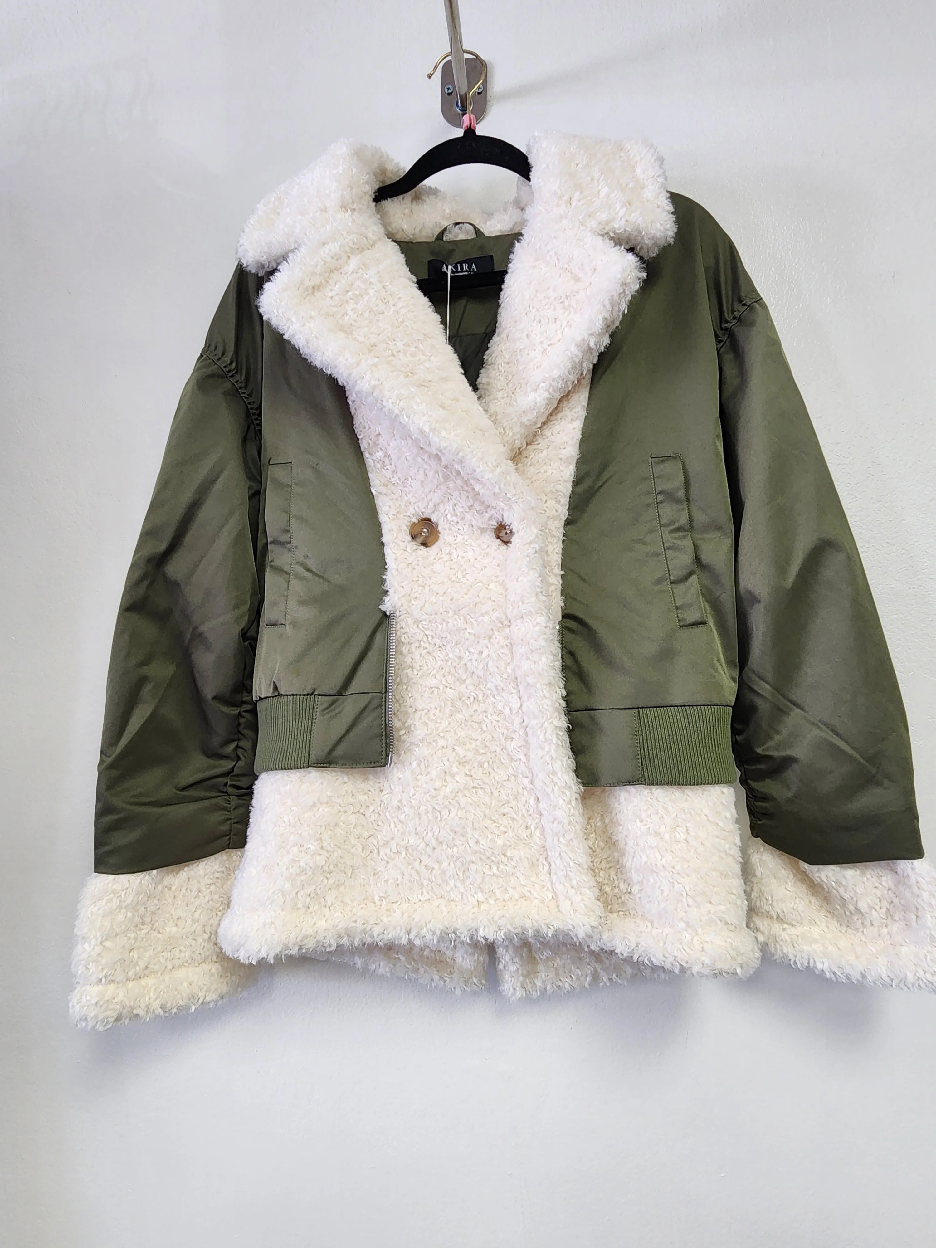 Green Coat with White Shearling Accents