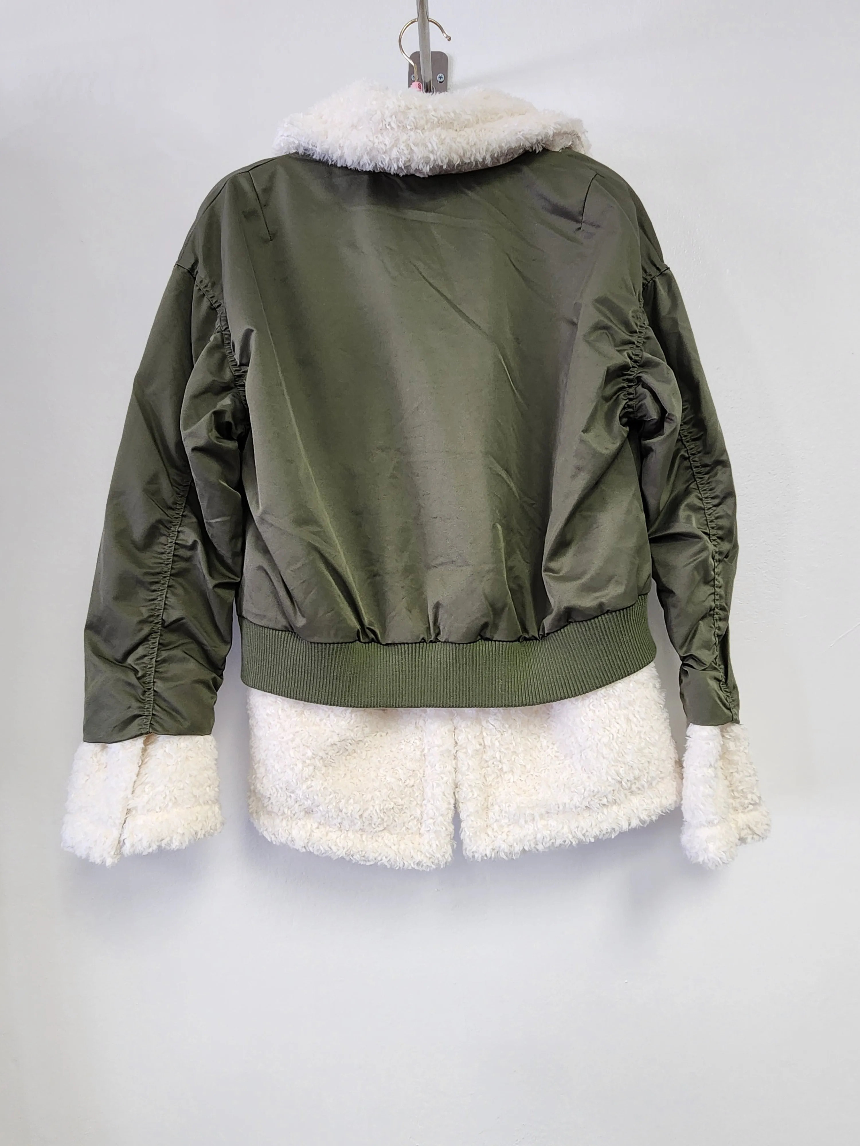 Green Coat with White Shearling Accents