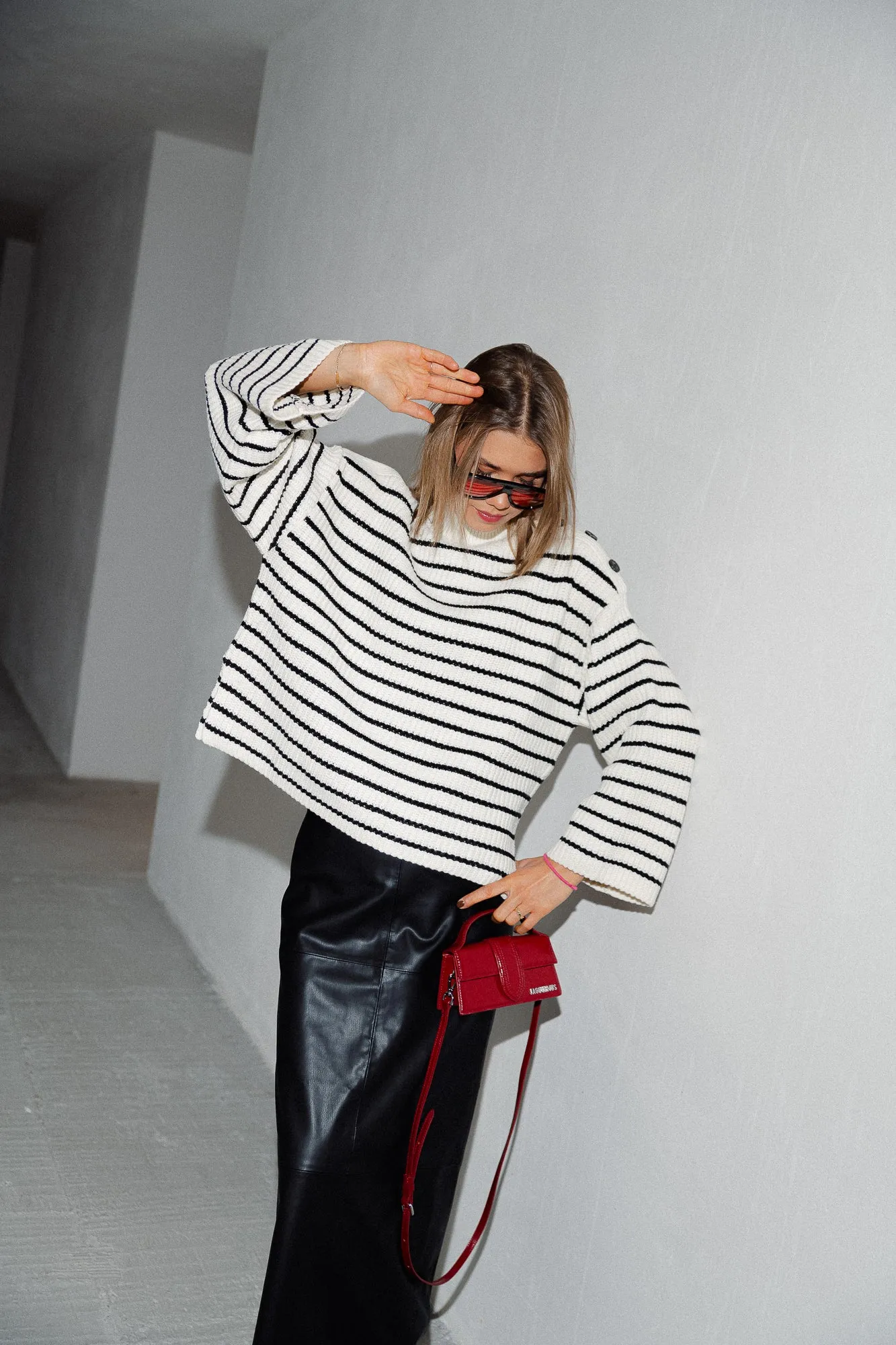 Imilia jumper black & antique white striped