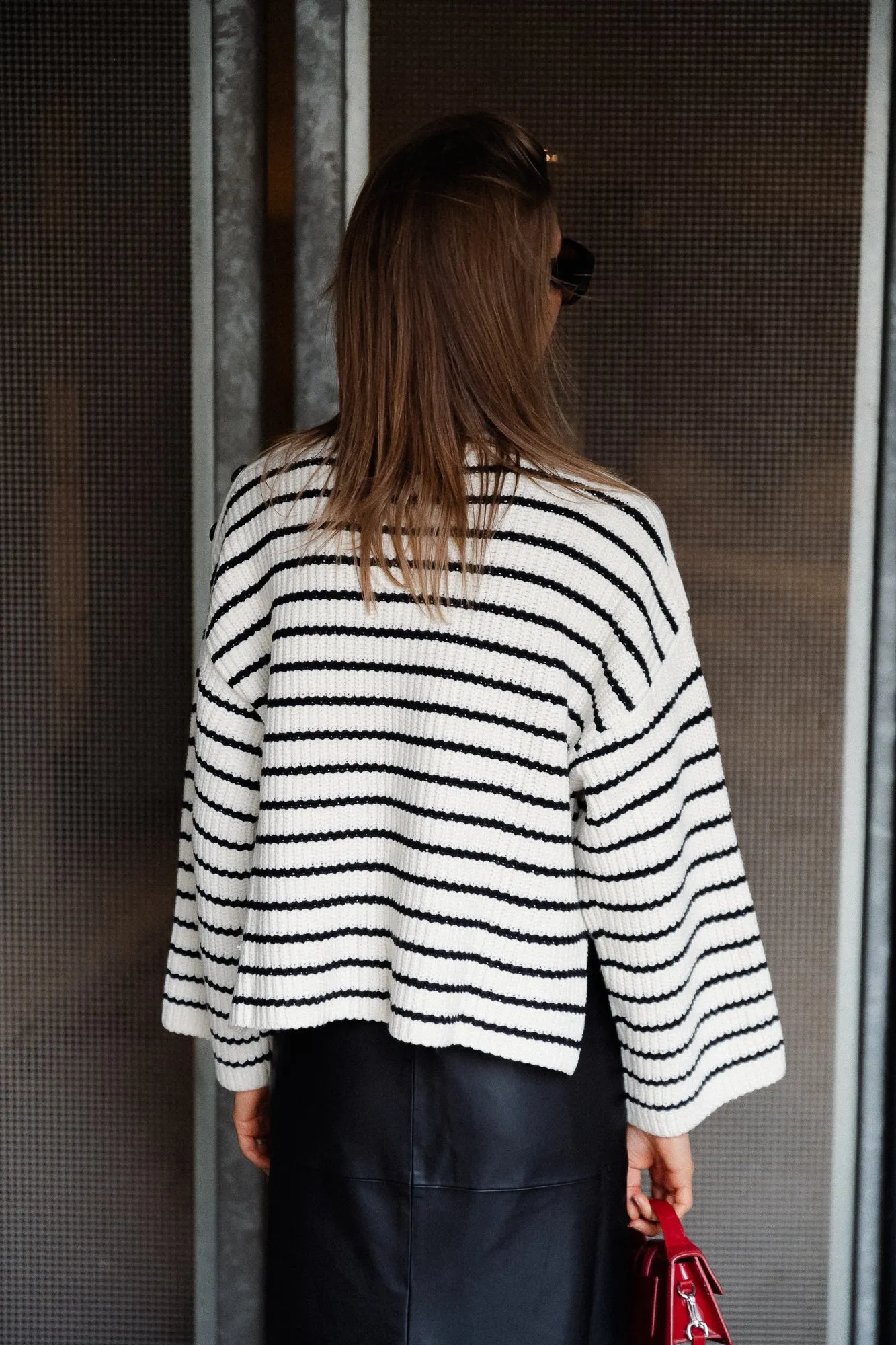 Imilia jumper black & antique white striped