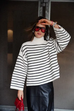 Imilia jumper black & antique white striped