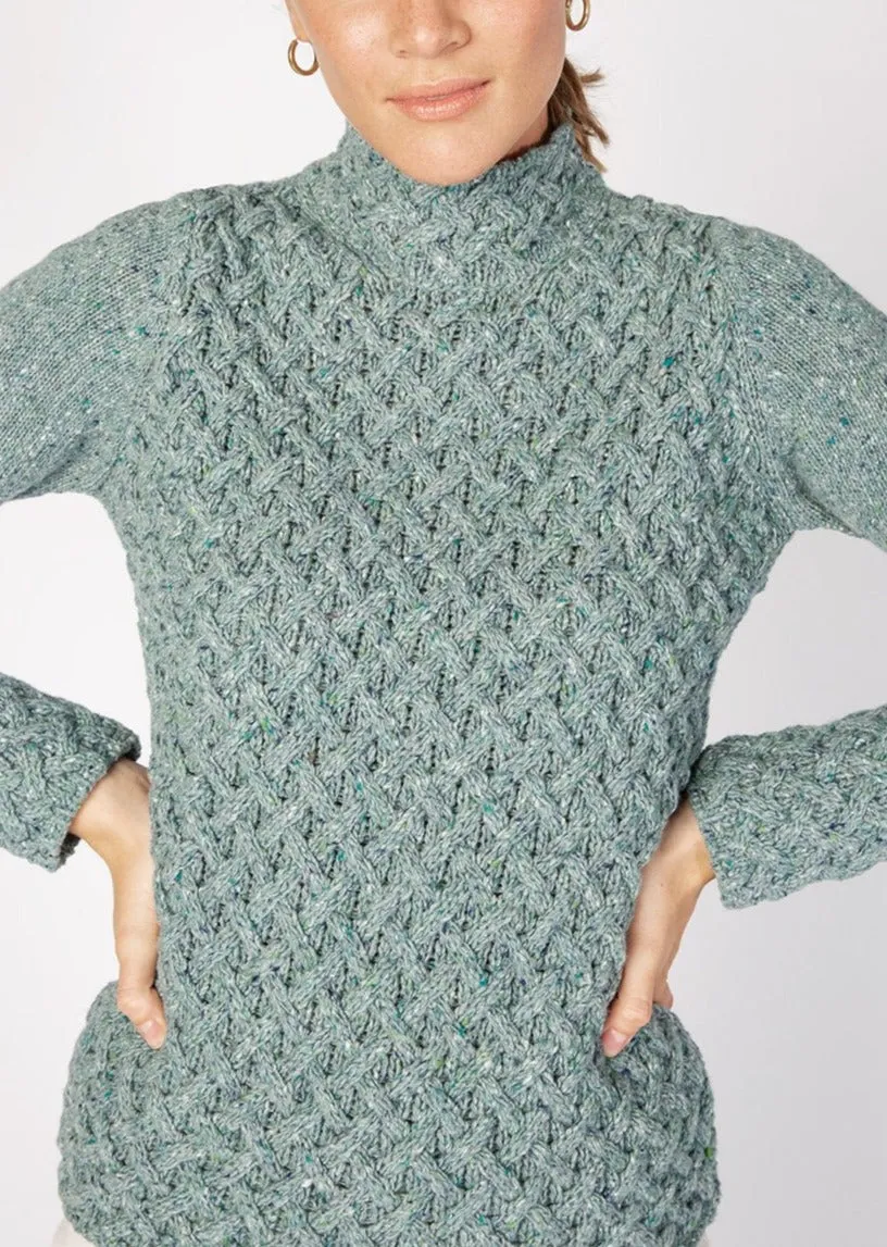 IrelandsEye Women's Trellis Aran Sweater | Ocean Mist