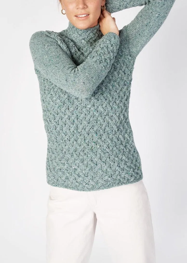 IrelandsEye Women's Trellis Aran Sweater | Ocean Mist