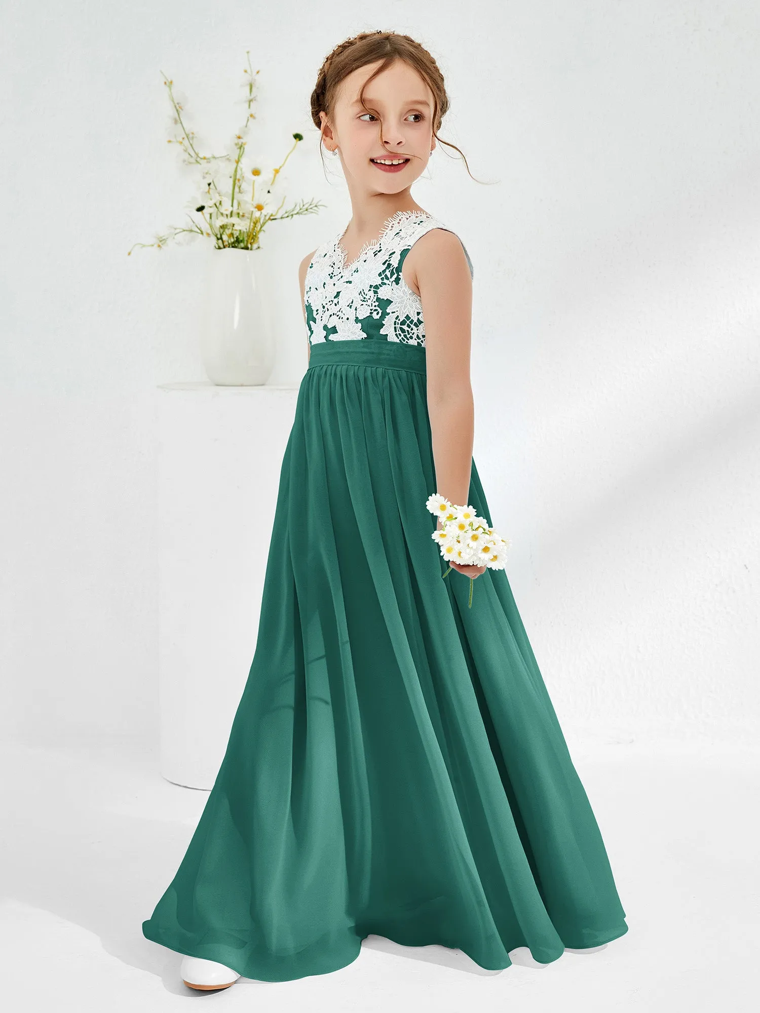 Lace Top Junior Bridesmaid Dresses Peacock