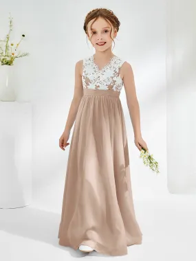 Lace Top Junior Bridesmaid Dresses Taupe