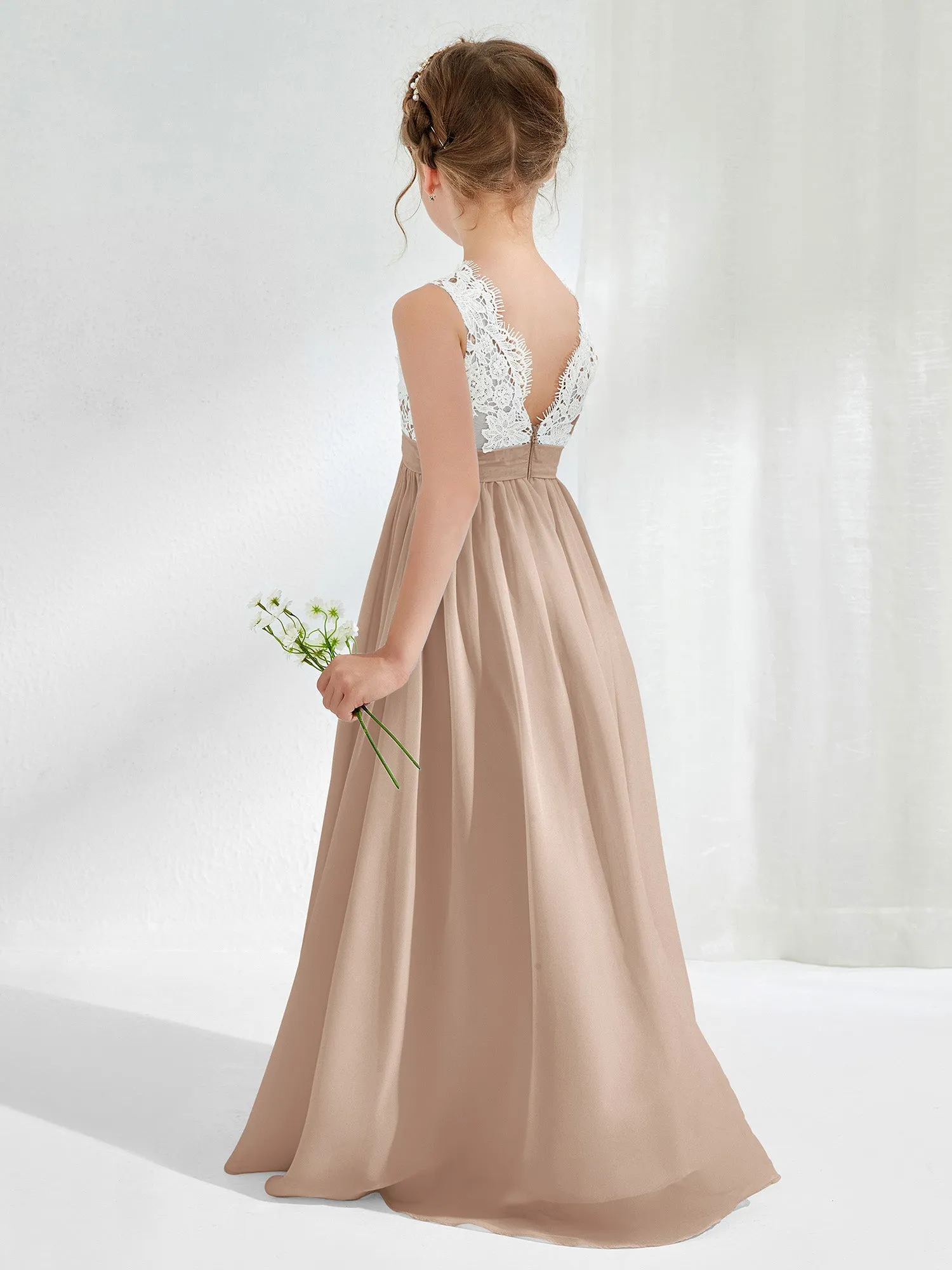 Lace Top Junior Bridesmaid Dresses Taupe