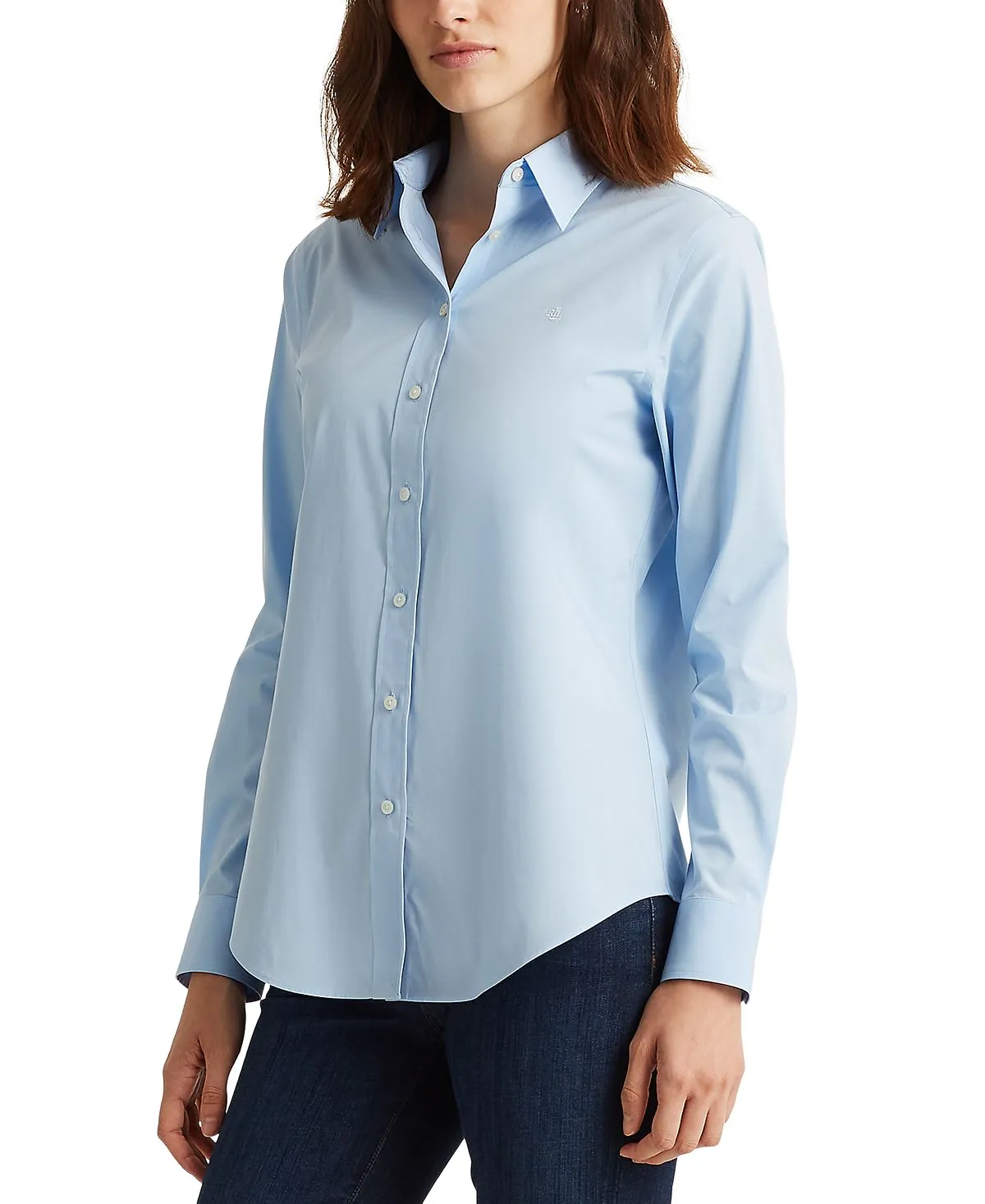 Lauren Ralph Lauren Plus Size Easy Care Cotton Shirt, Blue