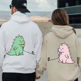 Matching Couple Hoodies - Fun Dinosaur Couple Custom Embroidered Couples Matching Hoodies