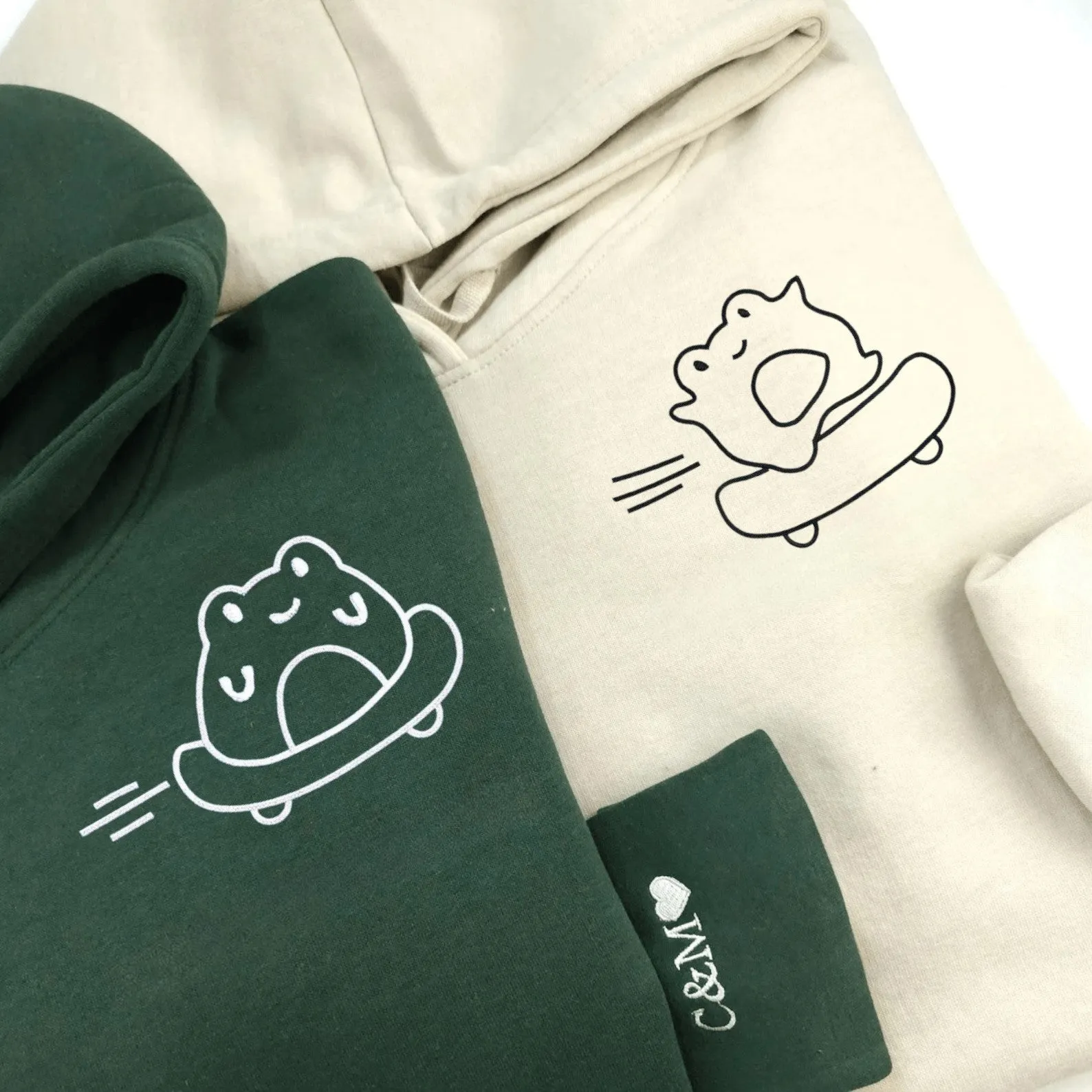 Matching Couple Hoodies - Skateboard Frog Custom Embroidered Sweatshirts For Couples