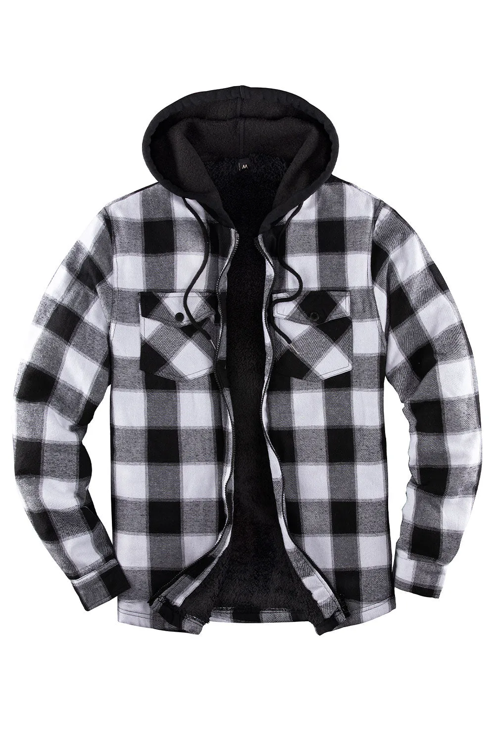 Men's Matching Family Black White Plaid Zip Up Hooded Jacket