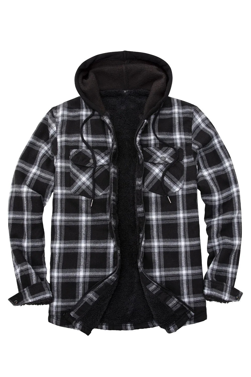 Men's Matching Family Black White Plaid Zip Up Hooded Jacket