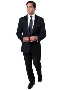 Mens Modern Wool Peak Tuxedo in Navy