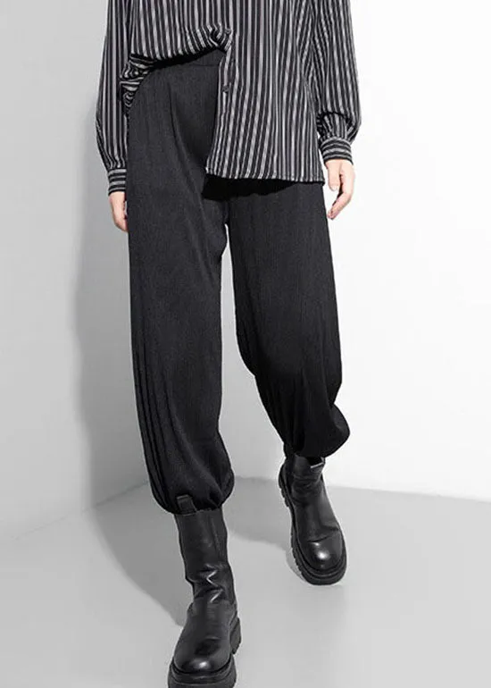 Modern black elastic waist wide leg pants Spring