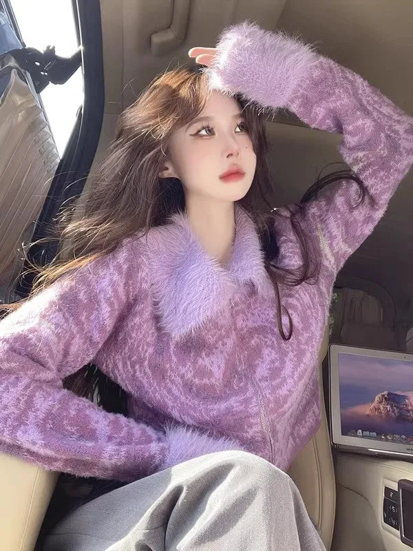 Purple chic top sweater women's coat     S3410